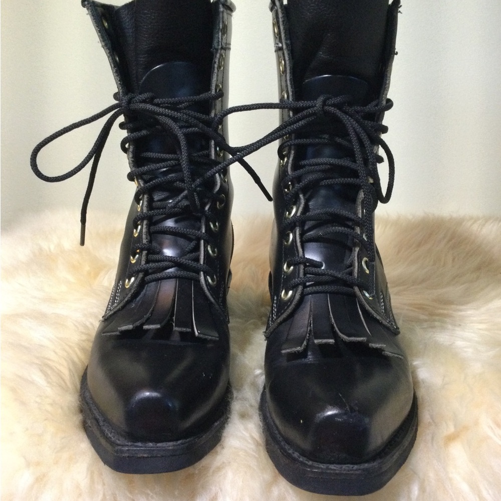 Dayton Black Leather Lace-Up Boots